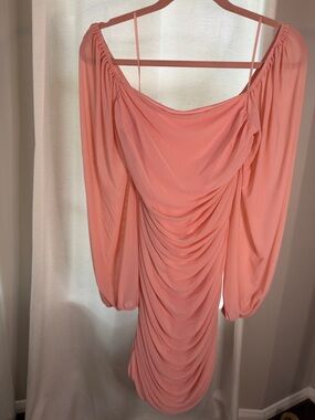 Amazon Blush Pink Off-Shoulder Ruched Long Sleeve Dress